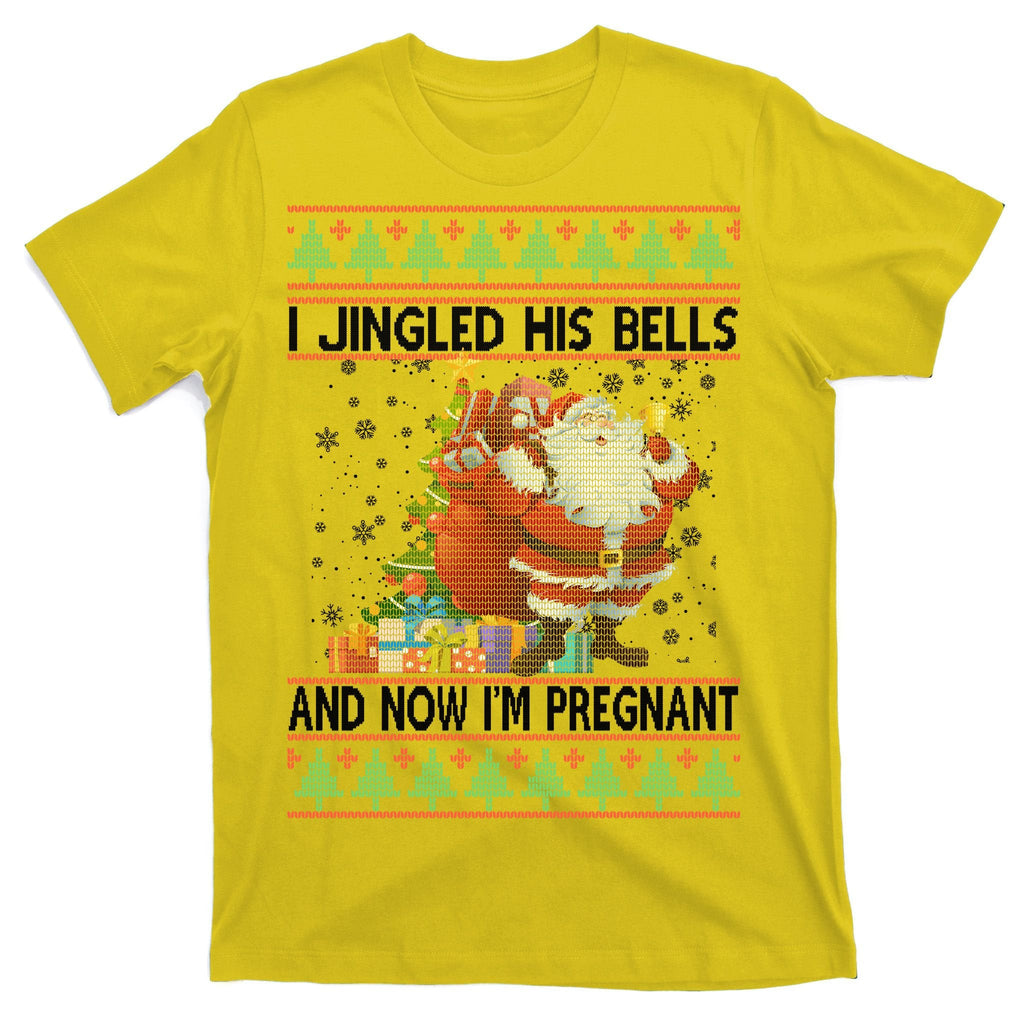 I Jingle His Bells Now I'm Pregnant Ugly Christmas T-Shirt product image 3