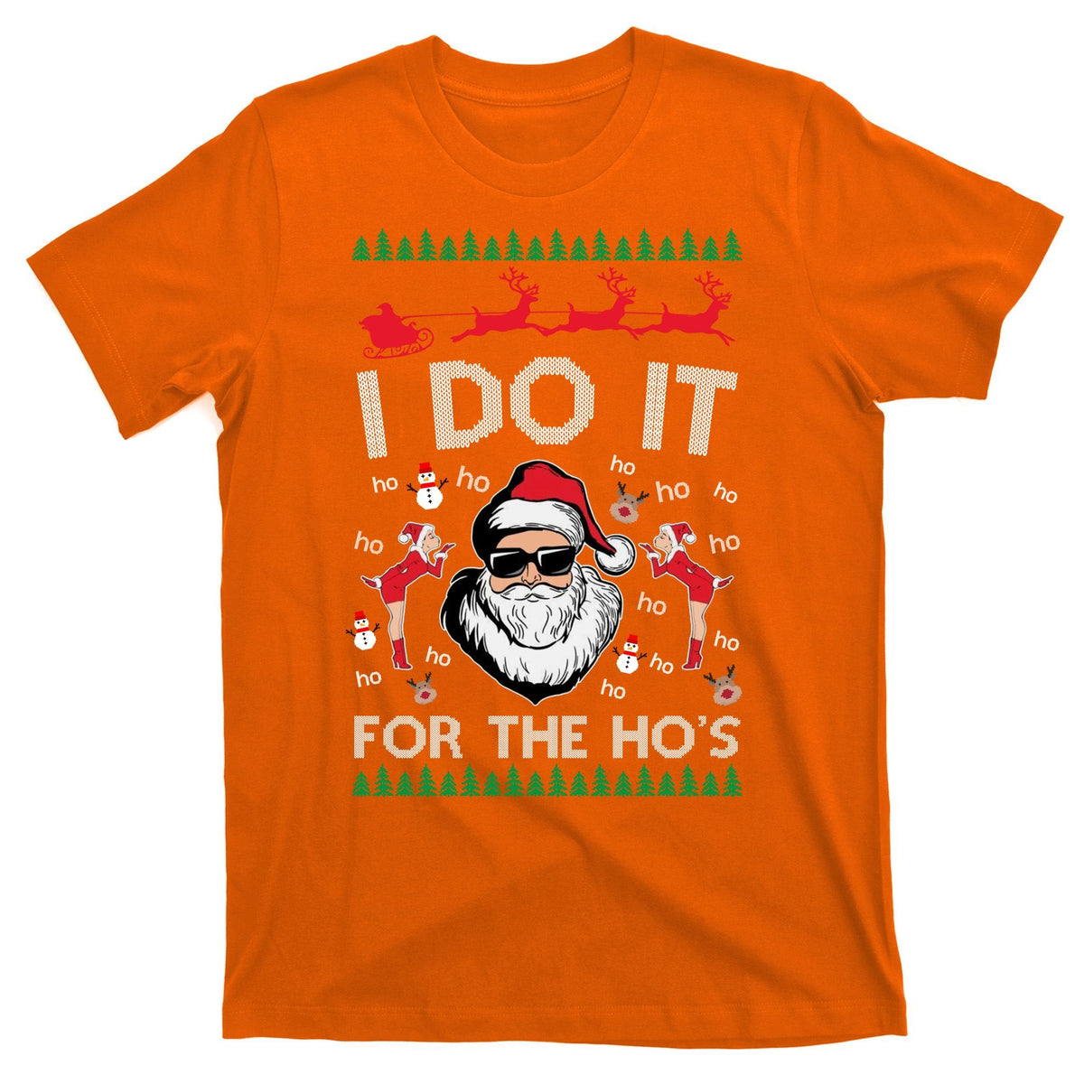 I Do It For The Hos Funny Santa Ugly Christmas T-Shirt product image 5