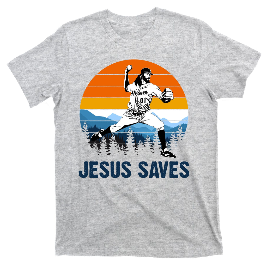 Jesus Saves Retro Baseball Pitcher T-Shirt product image 9