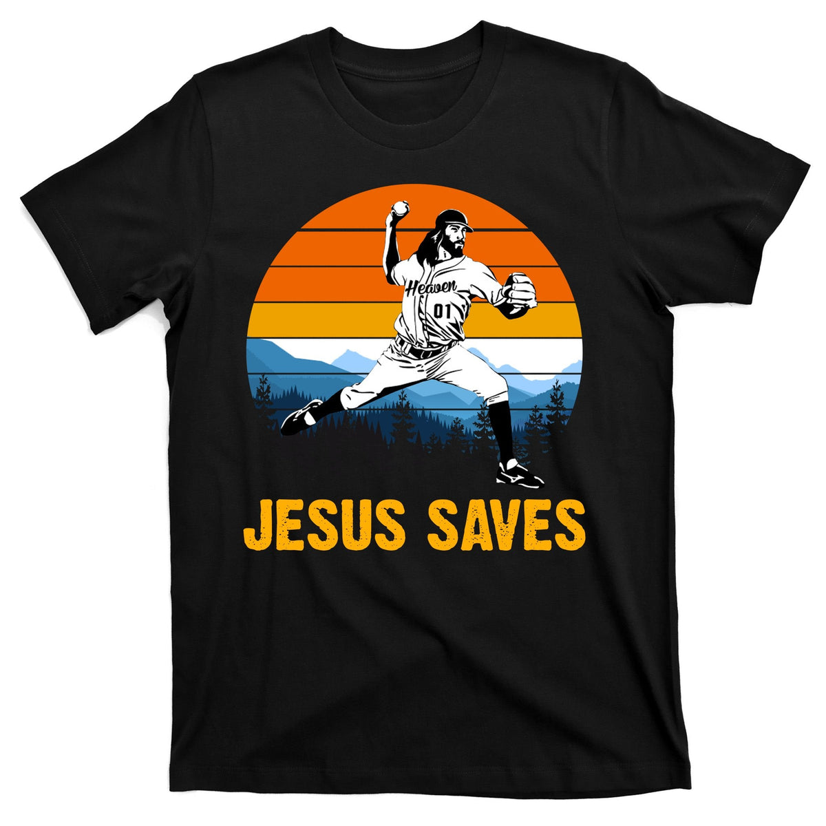 Jesus Saves Retro Baseball Pitcher T-Shirt product image 7