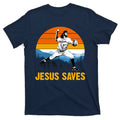 Jesus Saves Retro Baseball Pitcher T-Shirt product image 1