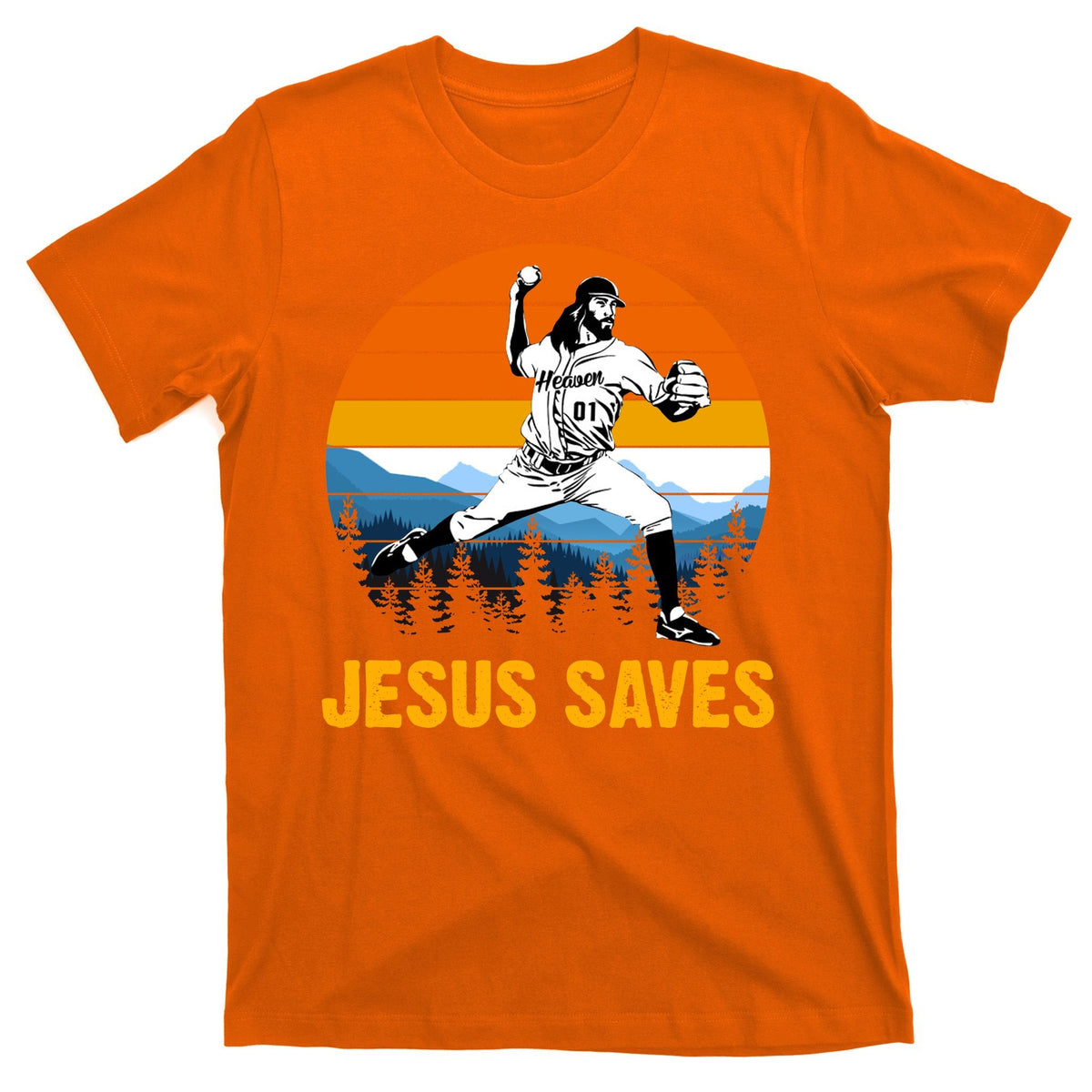 Jesus Saves Retro Baseball Pitcher T-Shirt product image 5