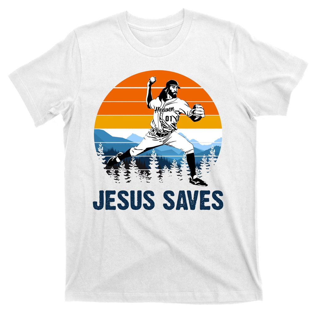 Jesus Saves Retro Baseball Pitcher T-Shirt product image 11