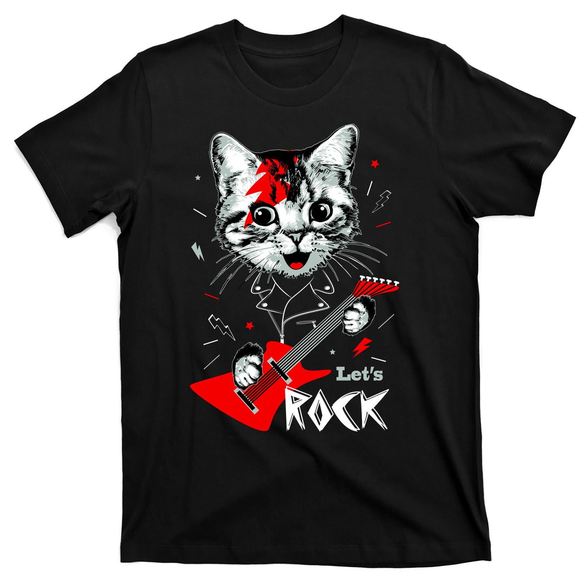 Lets Rock Cat Band Guitar And Roll T-Shirt product image 7
