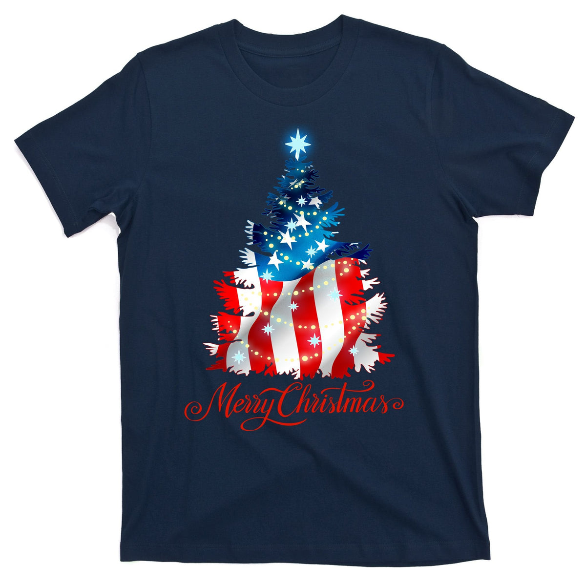 Merry Christmas American Flag Tree T-Shirt product image 1