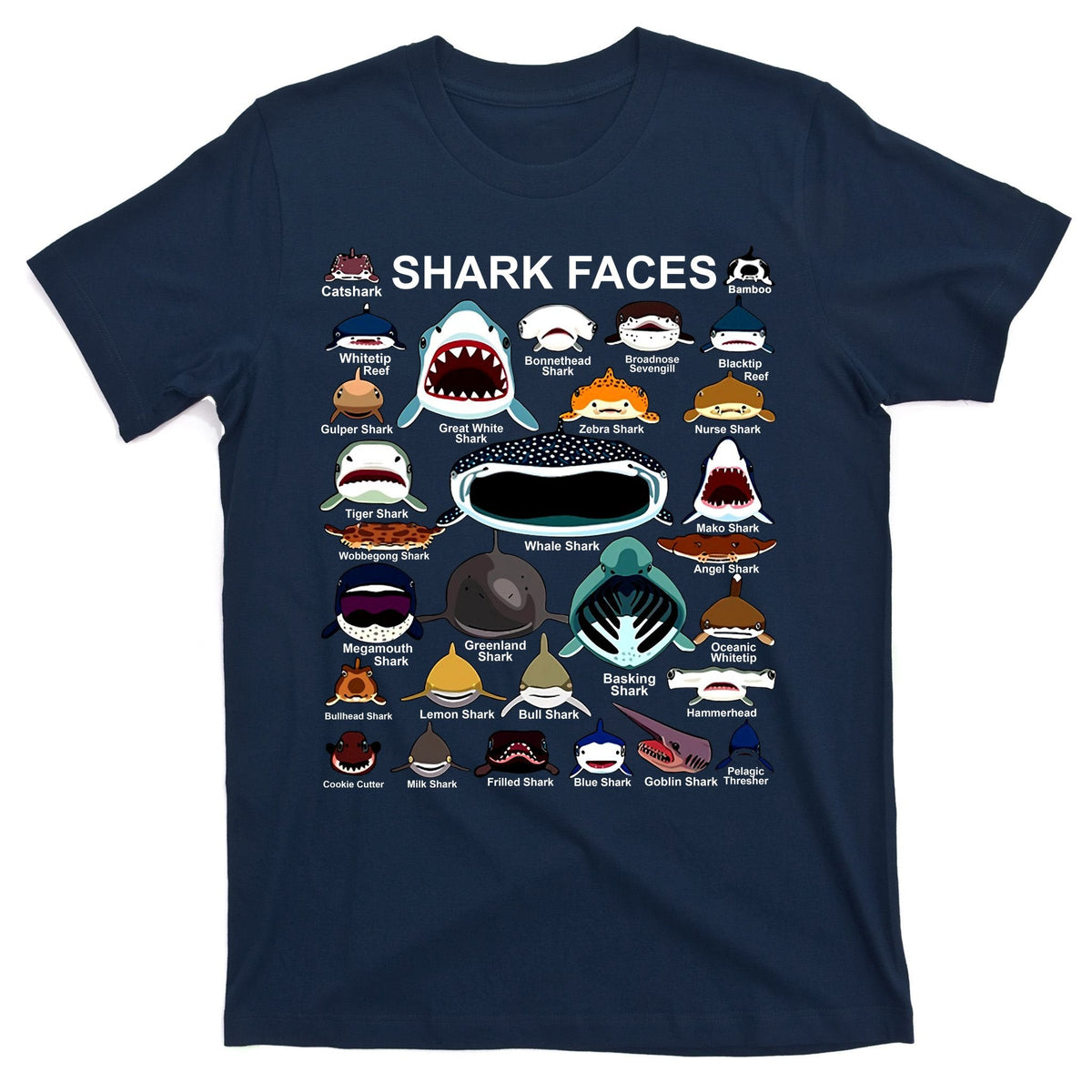 Shark Faces Of All Kinds T-Shirt product image 1