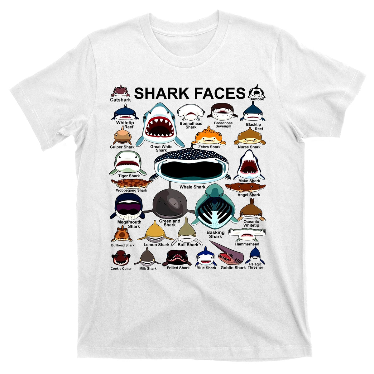 Shark Faces Of All Kinds T-Shirt product image 11