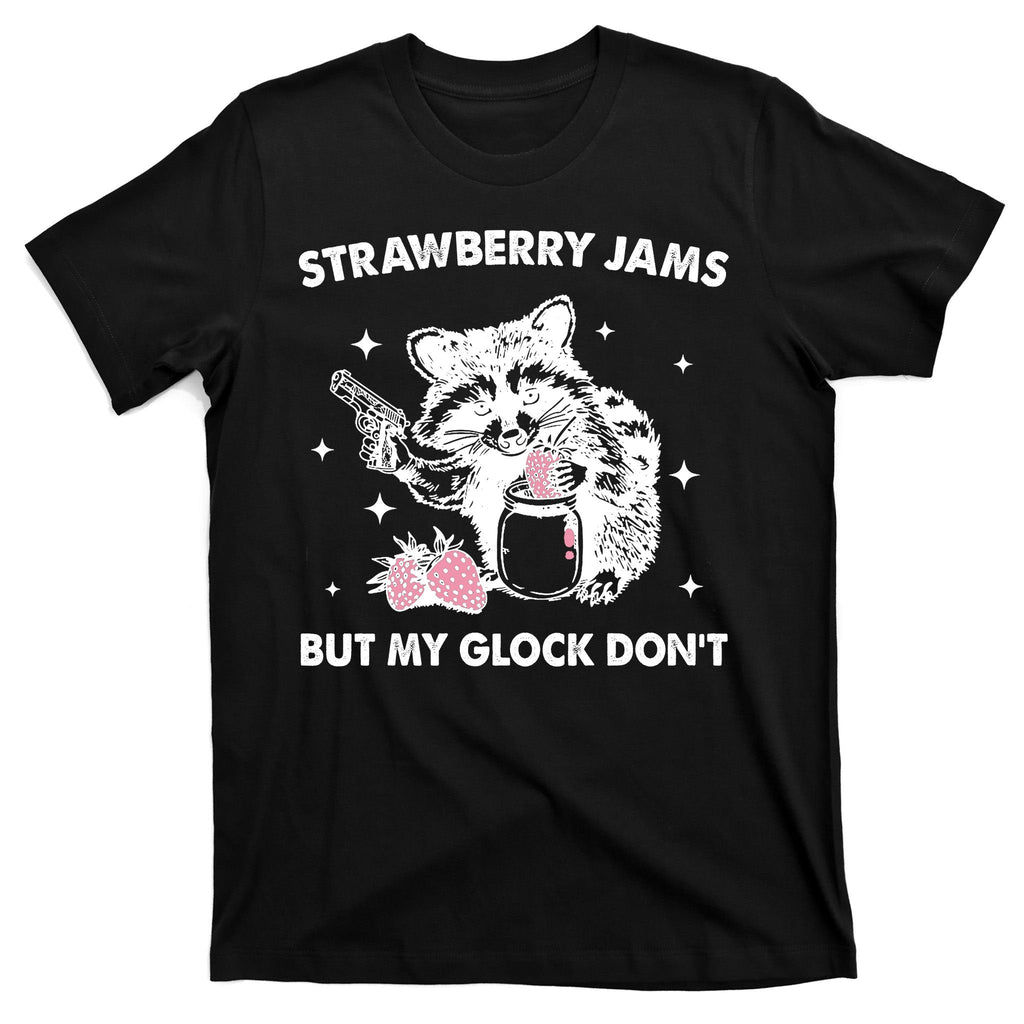 Strawberry Jams But My Glock Dont Funny Raccoon T-Shirt product image 7