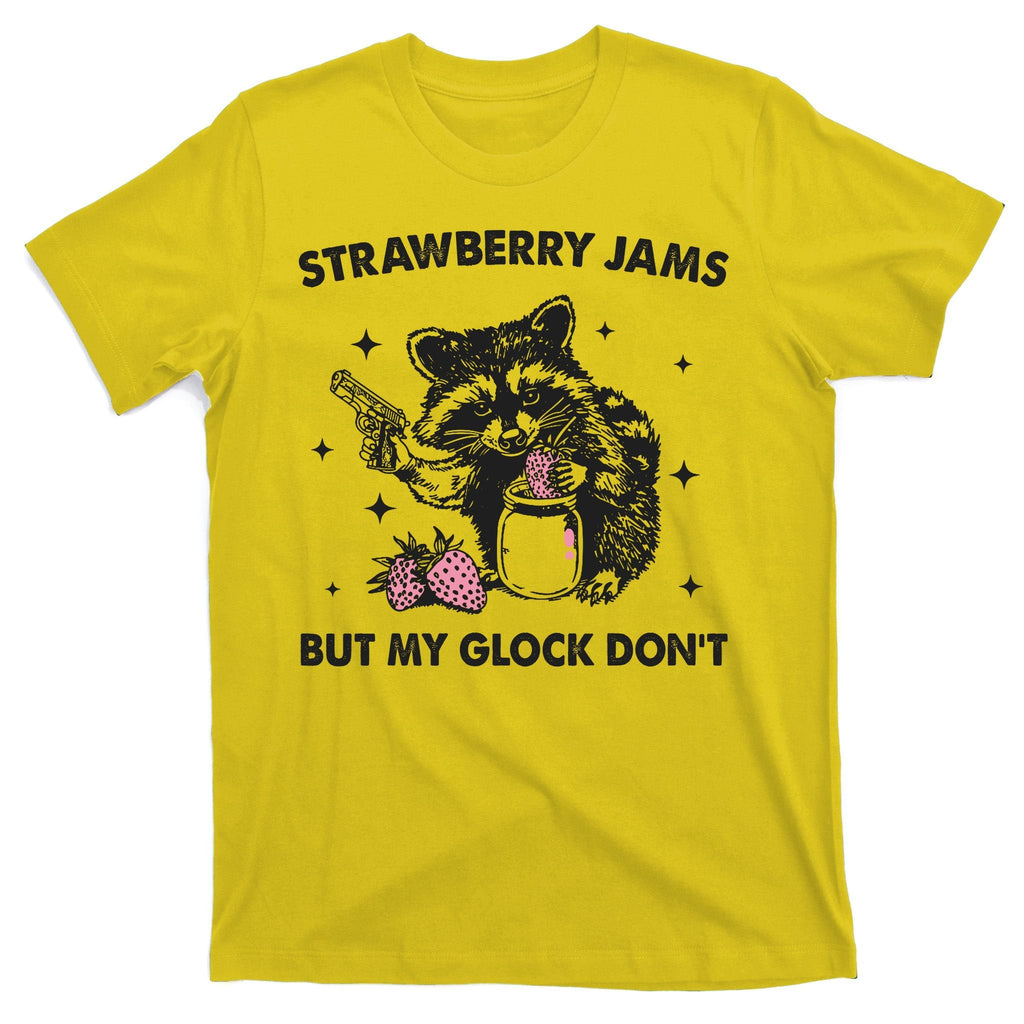 Strawberry Jams But My Glock Dont Funny Raccoon T-Shirt product image 3