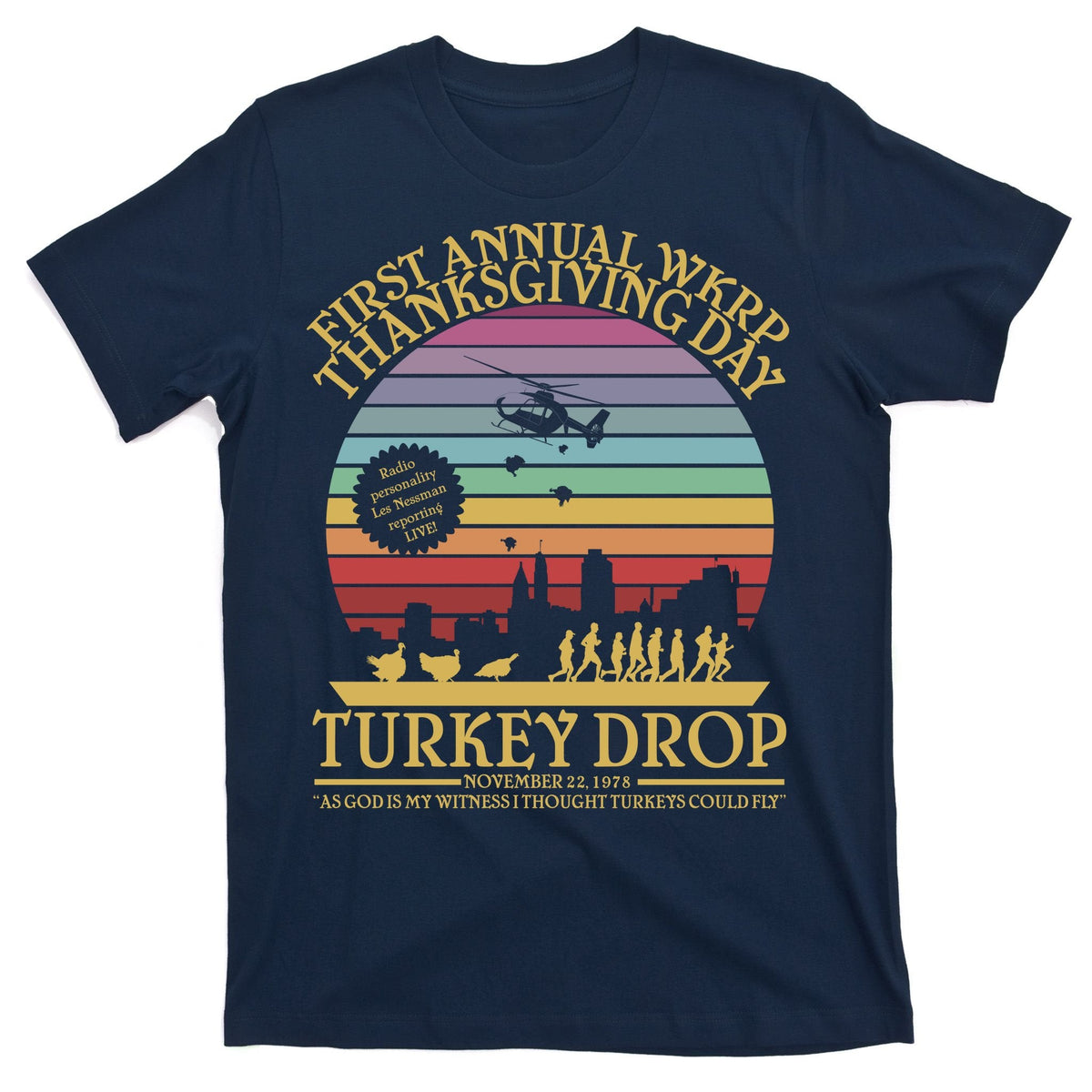 WKRP Thanksgiving Turkey Drop Funny Retro T-Shirt product image 1